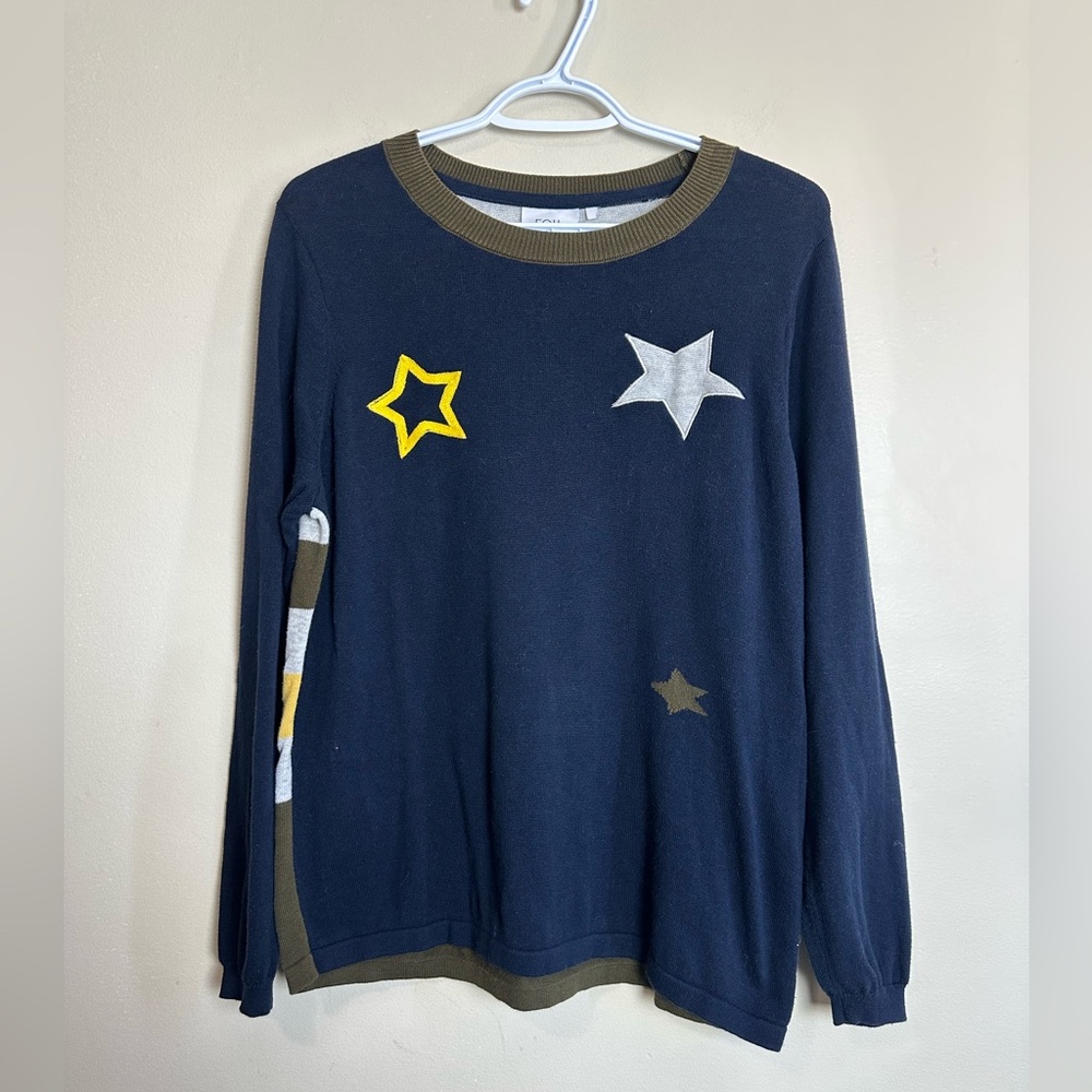 Foil Size L  Star Pattern Navy Blue Sweater